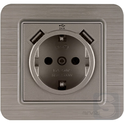 Розетка с заземлением и шторками USB-A + USB-A 5V-2.4A Arvia Electric Lavin Медь (21 28 4010 300)